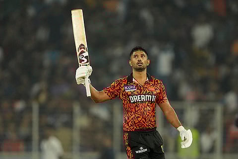 Rahul Tripathi celebrates his fifty runs